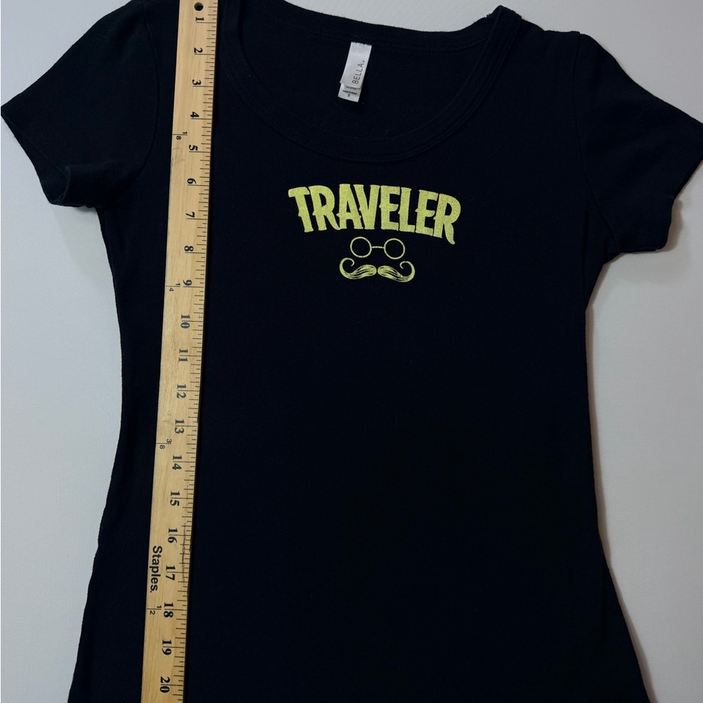 Bella Black Travel Steampunk T Shirt with Yellow Print Size Small - Picture 7 of 9
